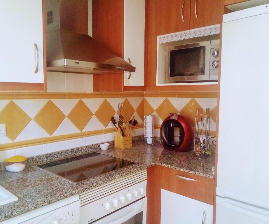 kuchnia ze zlewem i kuchenką mikrofalową w obiekcie Home Star Ii w mieście Vera