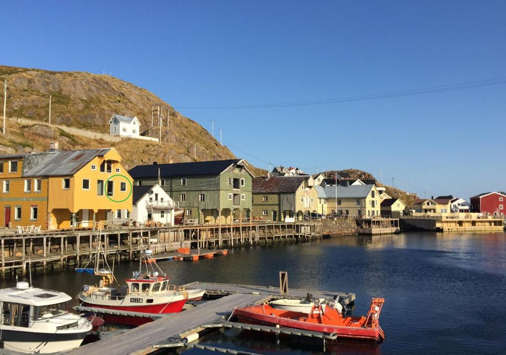 a group of boats are docked in a harbor at Lovely 3 rooms apartment for holiday in Nyksund in Nyksund