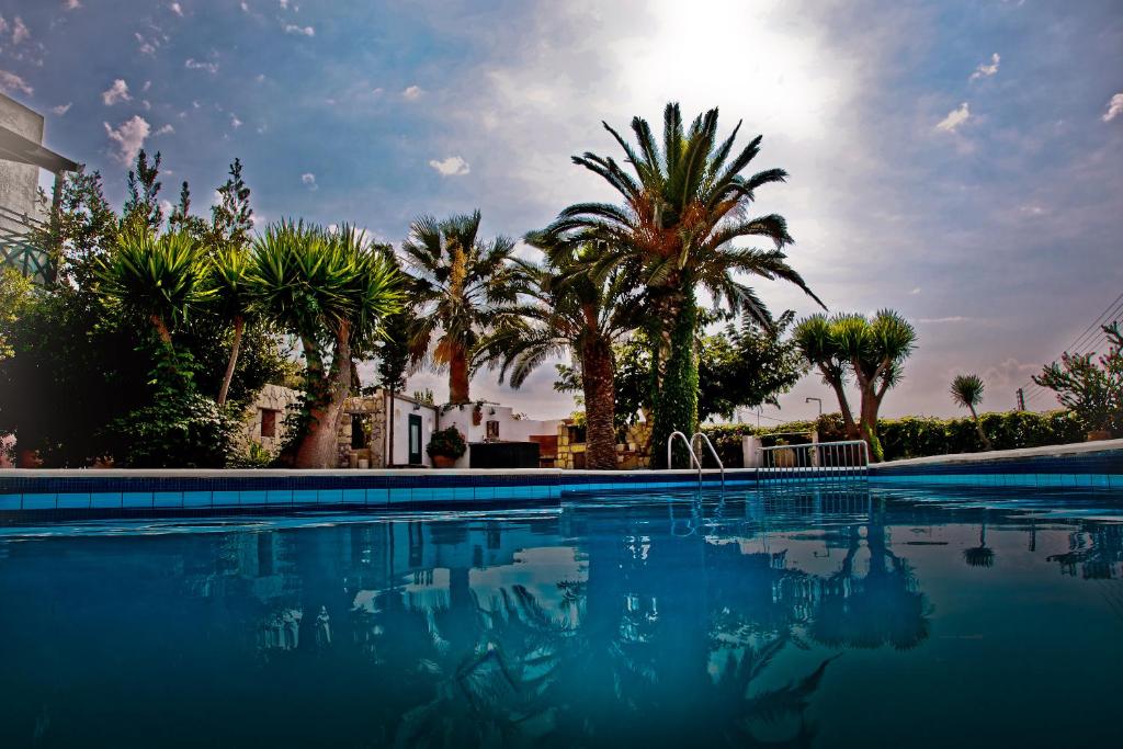 a large swimming pool with palm trees in the background at Classic Apartments in Hersonissos