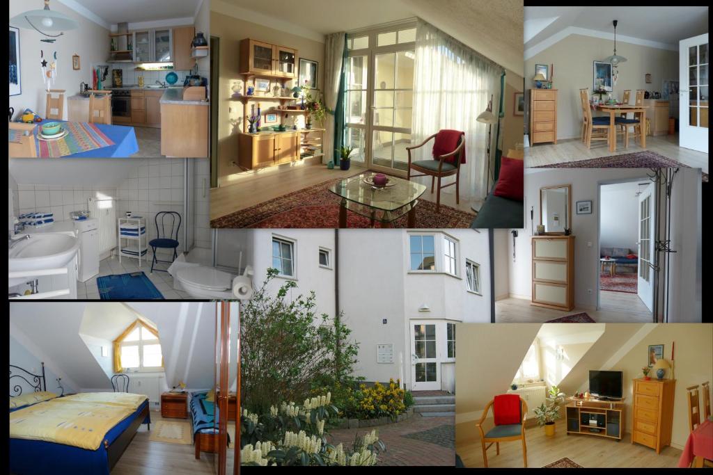 a collage of photos of a house at 2-Zimmer Ferienwohnung im Zentrum von Binz in Binz