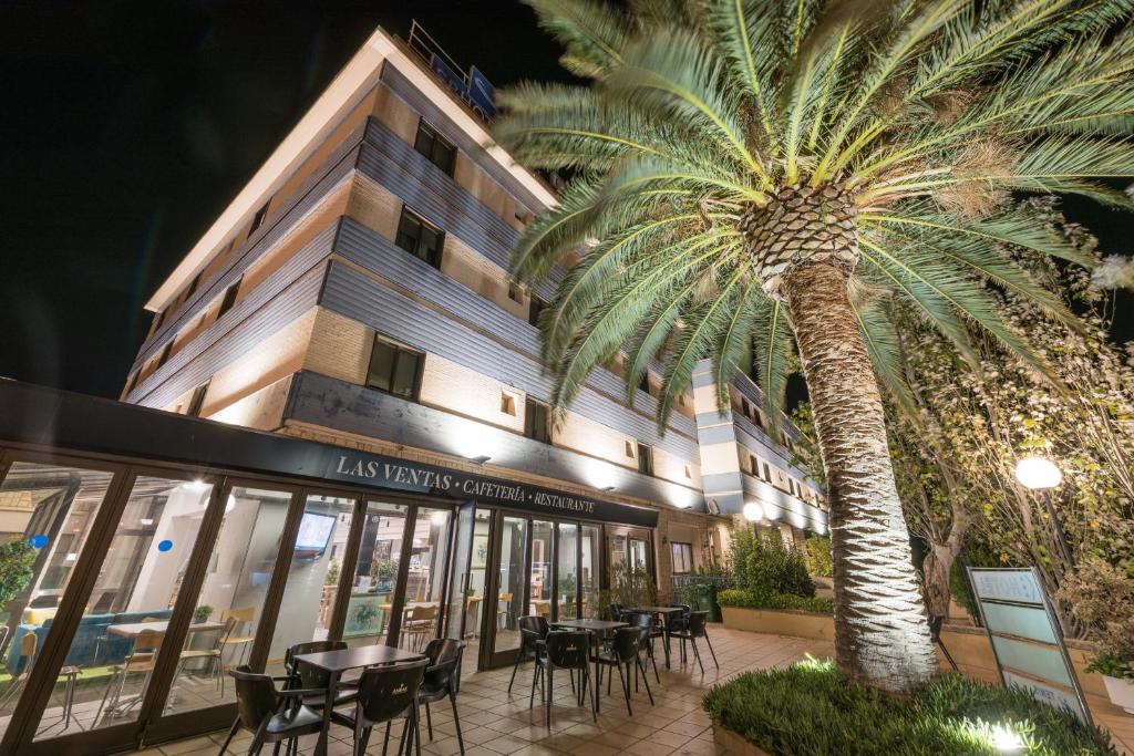 a palm tree in front of a building at Las Ventas in Utebo