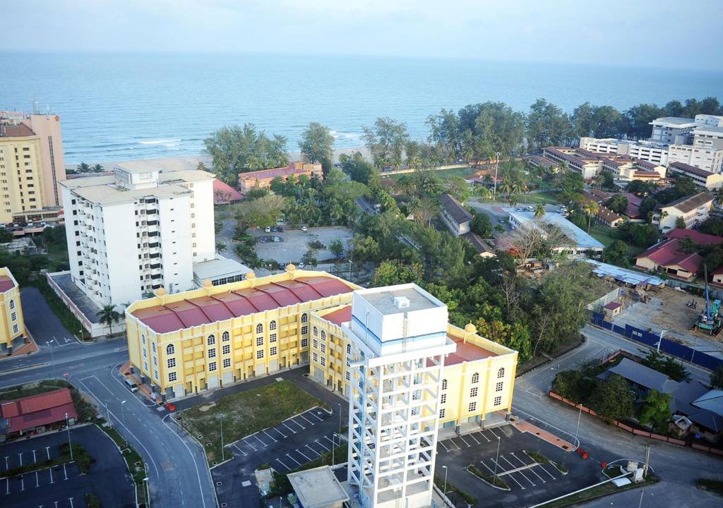an aerial view of a city with the ocean at SEAVIEW HOLIDAY APARTMENT 6-Free WiFi & Netflix in Kuala Terengganu