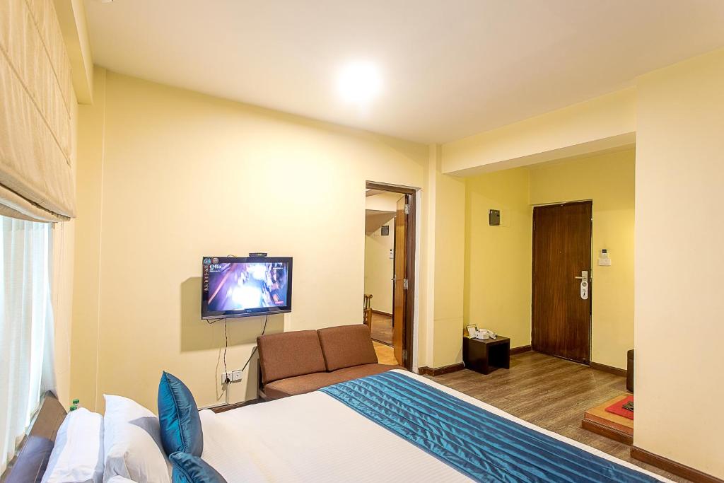 Televiisor ja/või meelelahutuskeskus majutusasutuses Gaju Suite Hotel
