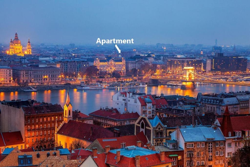 ブダペストにあるRumbach Apartmentの川と建物のある街の景色