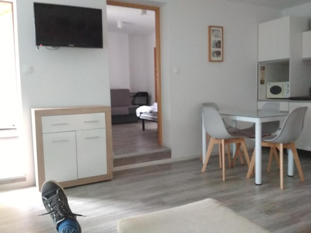 Televízia a/alebo spoločenská miestnosť v ubytovaní Willa na klifie