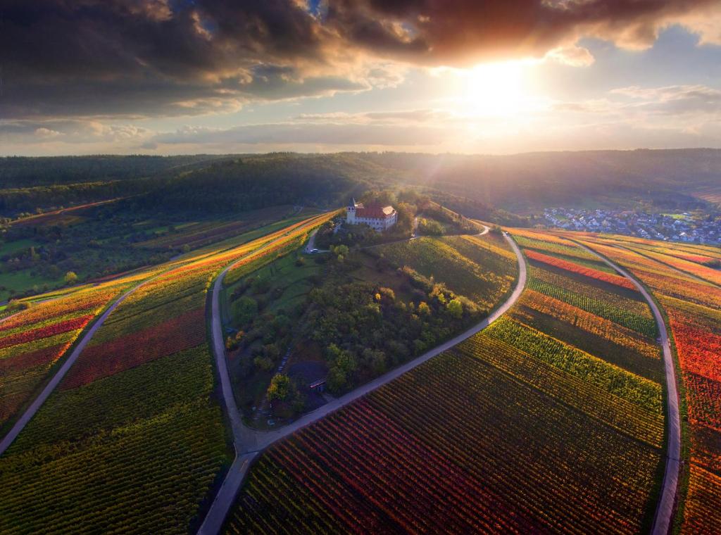 Luftansicht einer Straße auf einem Feld in der Unterkunft Jugendhaus Michaelsberg in Cleebronn