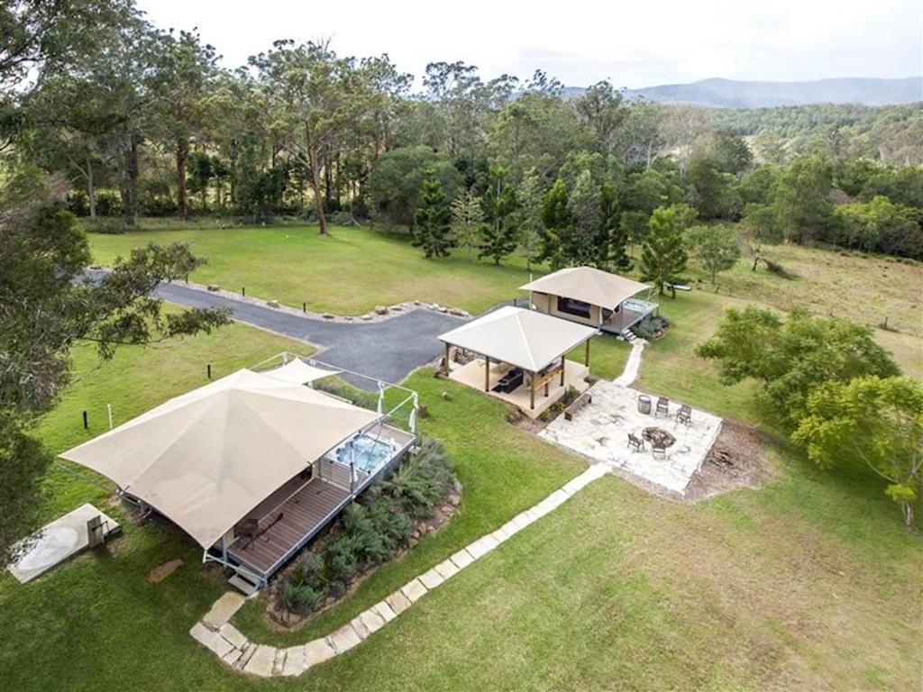 an aerial view of a large estate with a tent at Tuckers Retreat in Canungra
