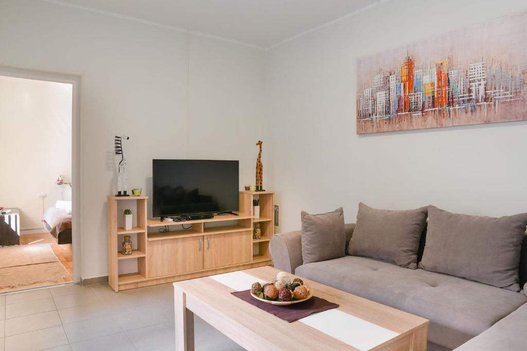 a living room with a couch and a tv at Centar lux 3 in Zrenjanin