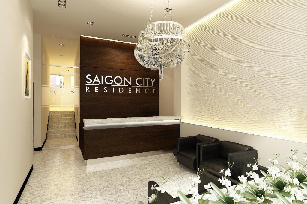 una hall con un cartello per un riferimento a una città più amata di Saigon City Residence ad Ho Chi Minh