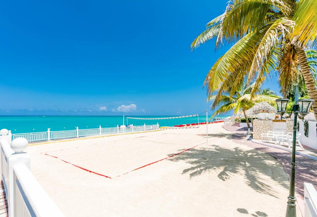 een strand met een palmboom en de oceaan bij Royal Decameron Montego Beach Resort - All Inclusive in Montego Bay