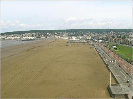 an aerial view of a beach with a city at Lauriston Hotel in Weston-super-Mare