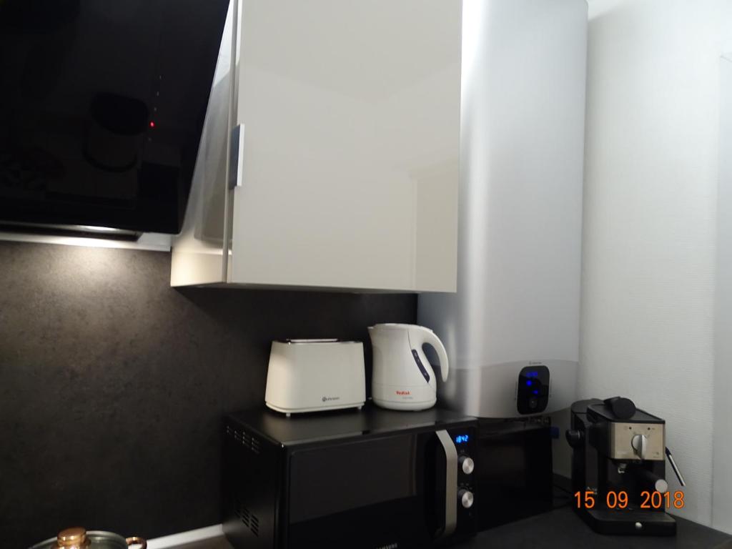 a kitchen with two white appliances on a counter at Palm beach Cannes Azur in Cannes