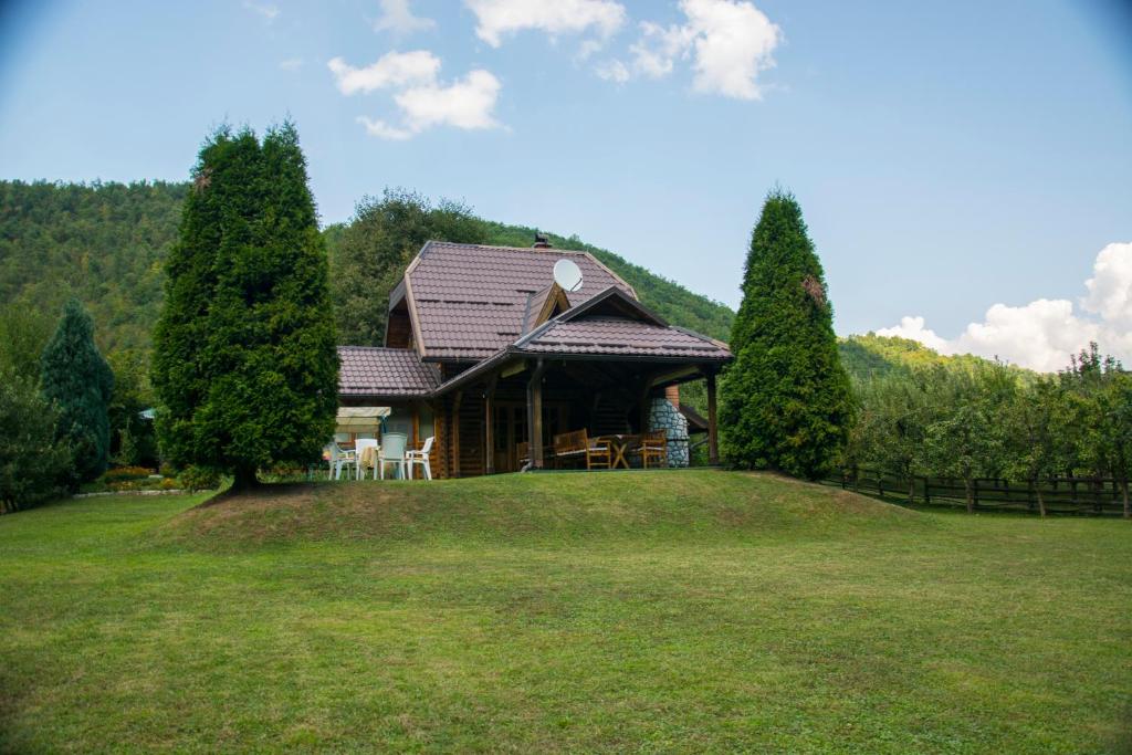 a house on top of a grassy hill with trees at Holiday home "Aida" in Visoko