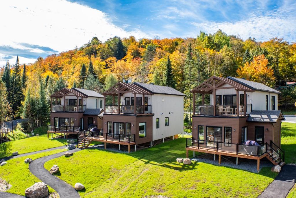 an aerial view of a house in the woods at Les Chalets Sauvignon in Mont-Tremblant