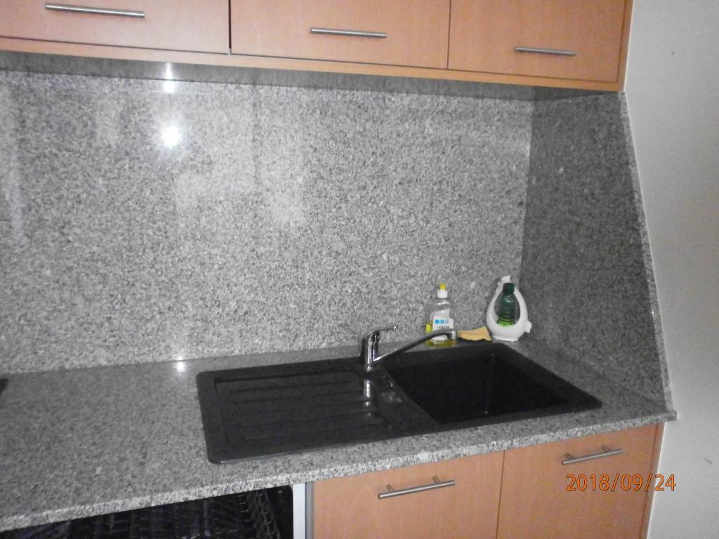 a granite counter top with a sink in a kitchen at Le Domaine De Marie in Palasca