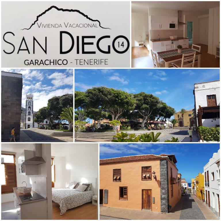 een collage van foto's van sommige gebouwen en een huis bij San Diego VV in Garachico