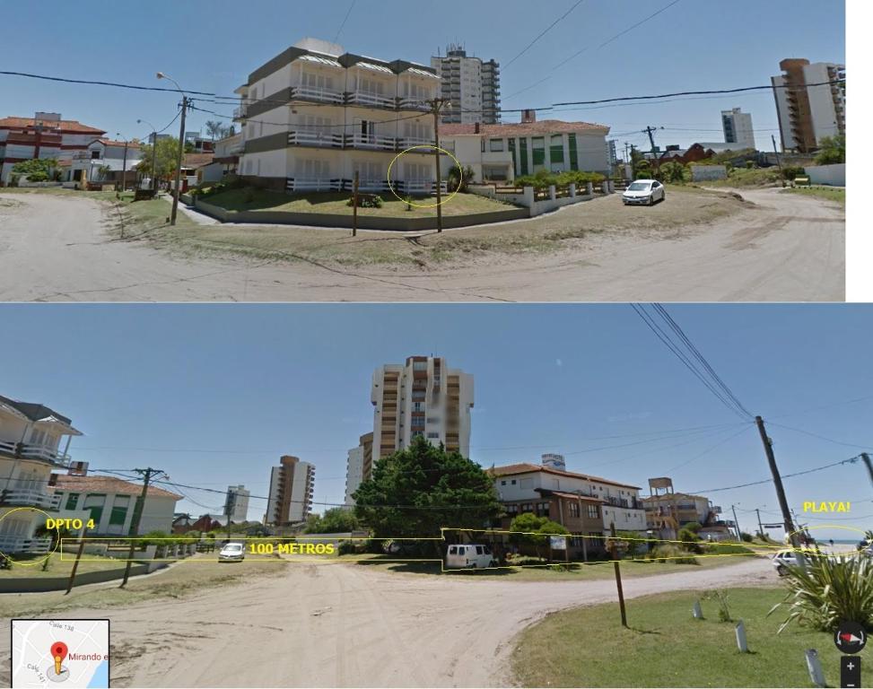 dos fotos de una ciudad con un edificio en Dpto 4 Club Balcones en Villa Gesell