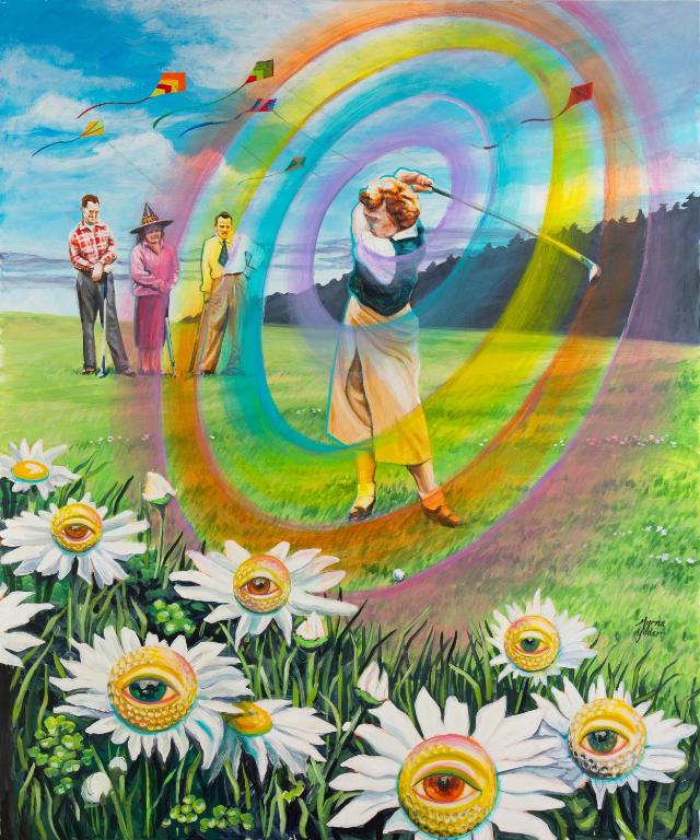 a painting of a woman with a rainbow at McMenamins Gearhart Hotel in Gearhart