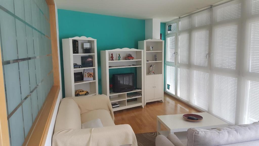 salon z kanapą i telewizorem w obiekcie Dúplex Plaza Saco y Arce w mieście Ourense