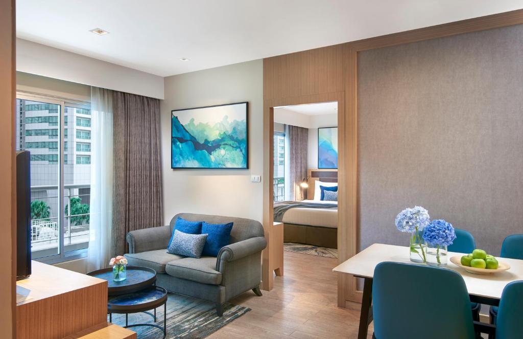 Posezení v ubytování Shama Lakeview Asoke Bangkok