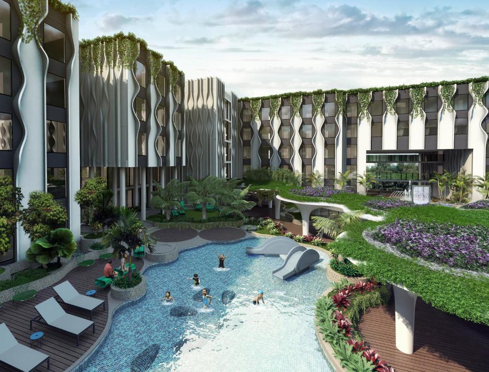 an architectural rendering of a resort with a swimming pool at Village Hotel Sentosa by Far East Hospitality in Singapore