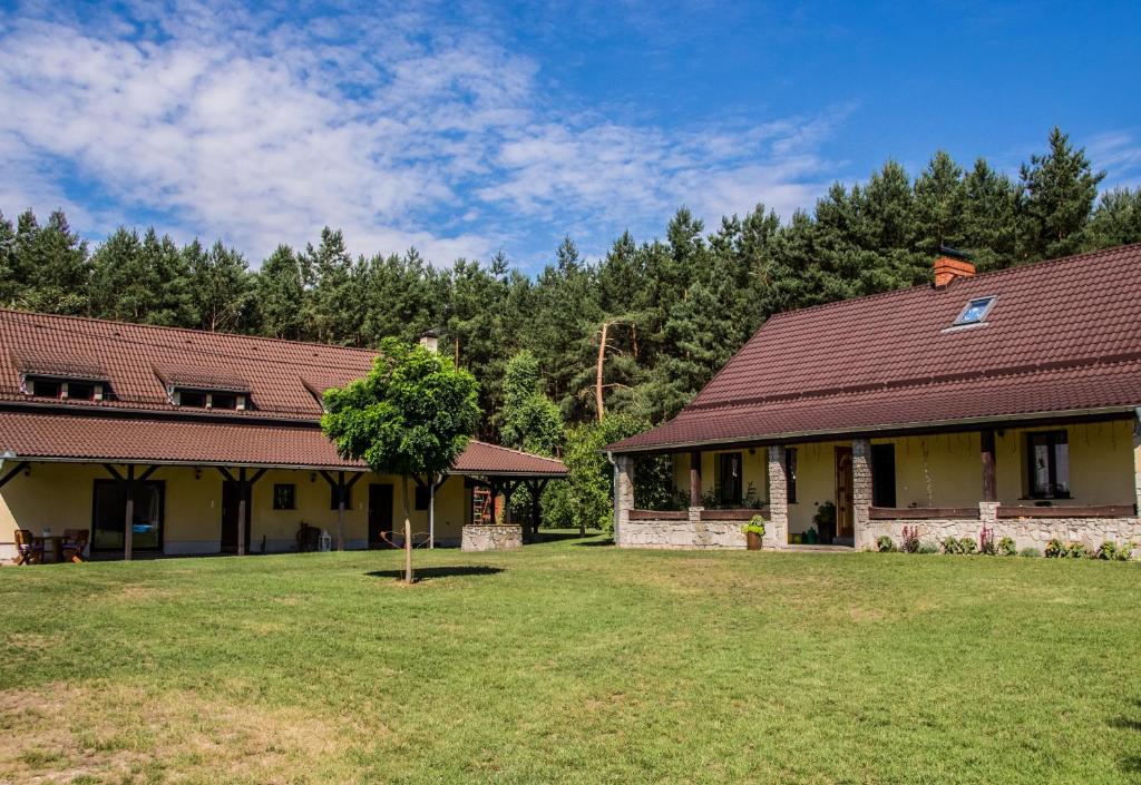 une maison avec un arbre dans la cour dans l'établissement Dom przy Rezerwacie, à Trzciel