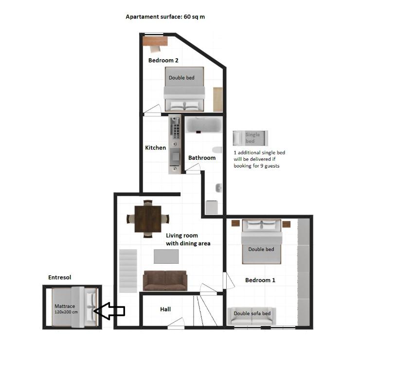 Plán poschodí v ubytovaní Stylish 2 bedroom apartment Morsztynowska street
