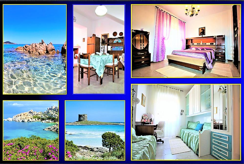 un collage di immagini di una stanza con l'oceano di Appartamento sul mare a Santa Teresa di Gallura
