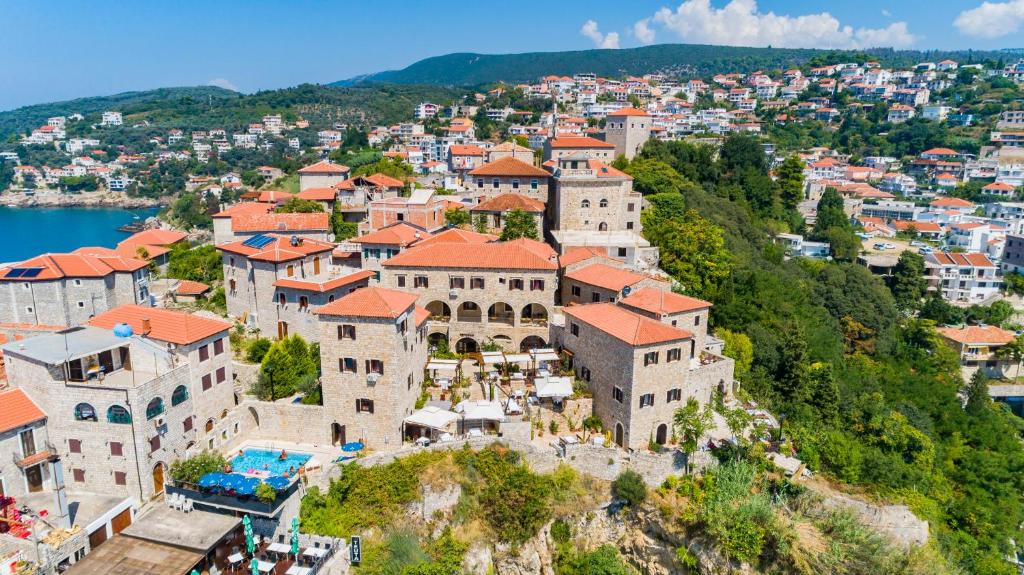 an aerial view of a town on a hill at Hotel Palata Venezia in Ulcinj