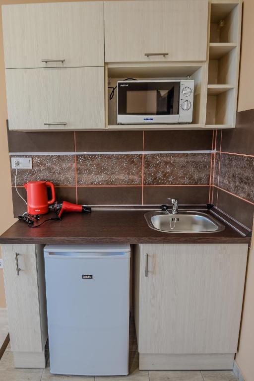Kuchyň nebo kuchyňský kout v ubytování Rózsa Apartmanház