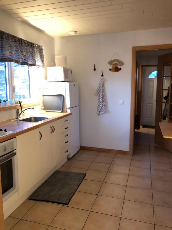 Kuchyň nebo kuchyňský kout v ubytování Eyjasol Cottages