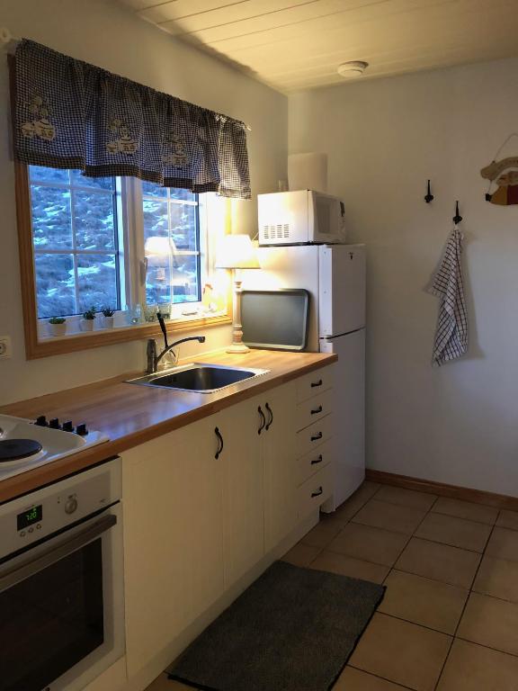 Kuchyň nebo kuchyňský kout v ubytování Eyjasol Cottages