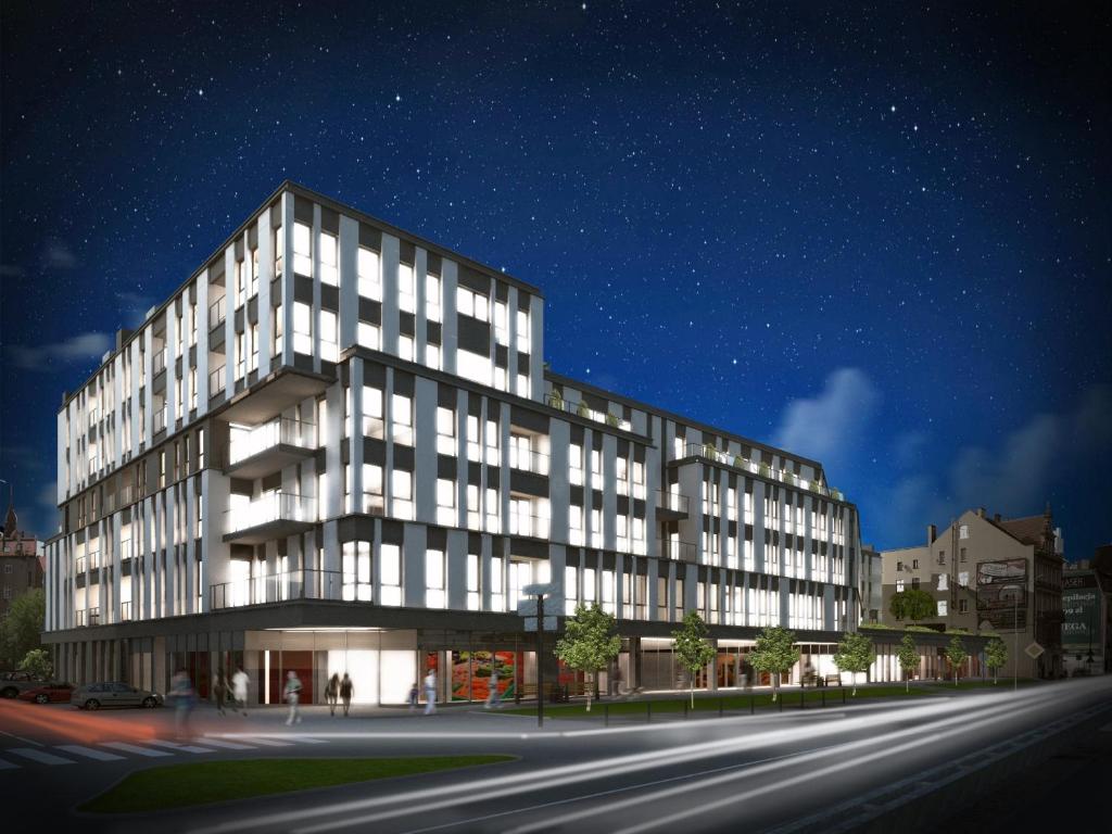 an architectural rendering of a building at night at Apartament Wrocławska 29 in Legnica