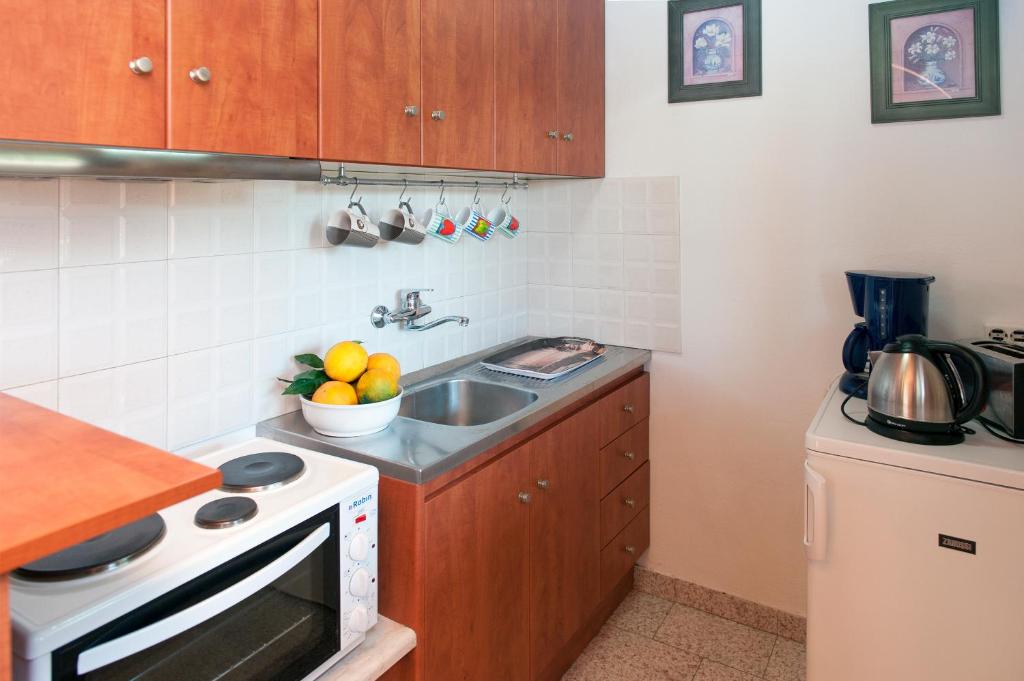Kuchyň nebo kuchyňský kout v ubytování Amalia Cottages