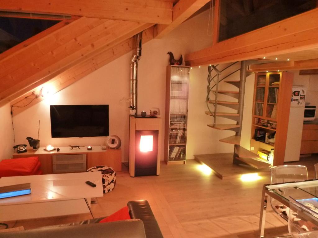 appartement chaleureux 6 personnes brianconにあるテレビまたはエンターテインメントセンター