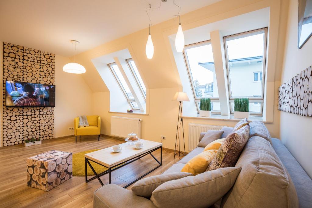 Televízia a/alebo spoločenská miestnosť v ubytovaní Apartamenty Oaza Deluxe Zakopane