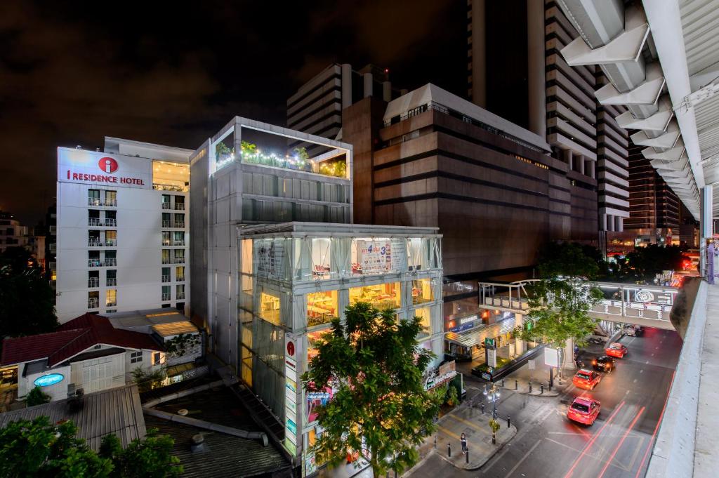 an overhead view of a city at night at I Residence Hotel Silom in Bangkok