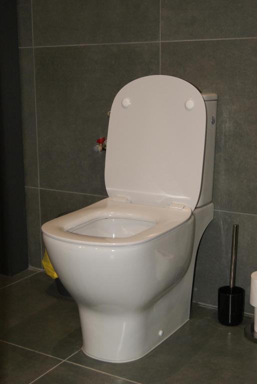 a white toilet with the lid up in a bathroom at Appartement Studio Tournai in Tournai