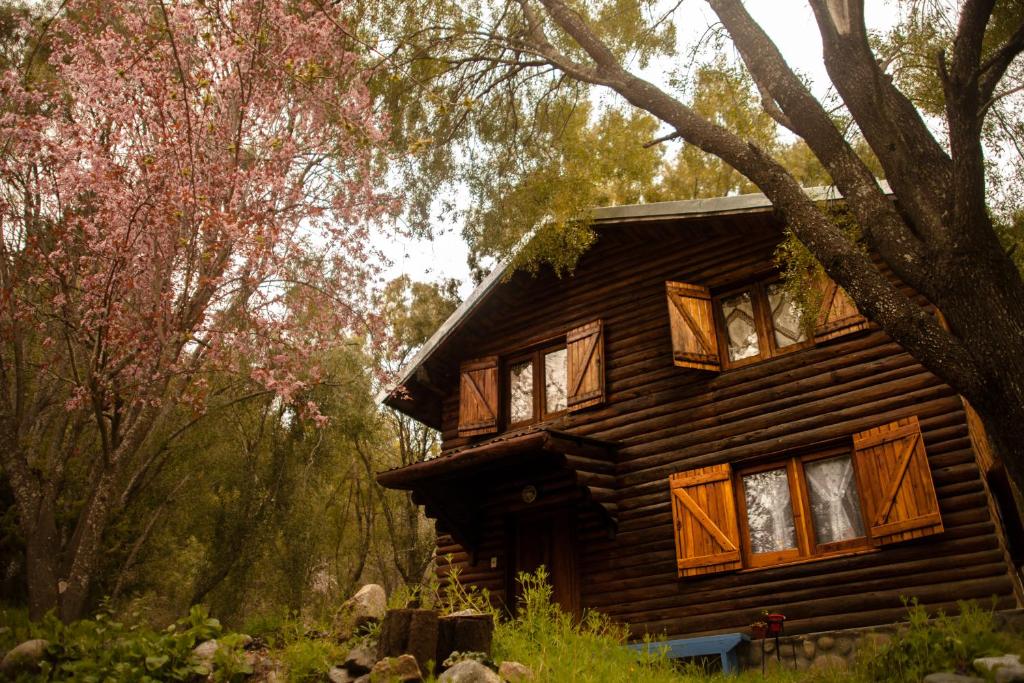 a log cabin in the middle of a forest at Cabaña El Metejon in El Bolsón