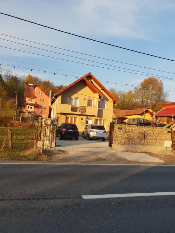 een huis met auto's geparkeerd voor een straat bij Steluța in Călimăneşti