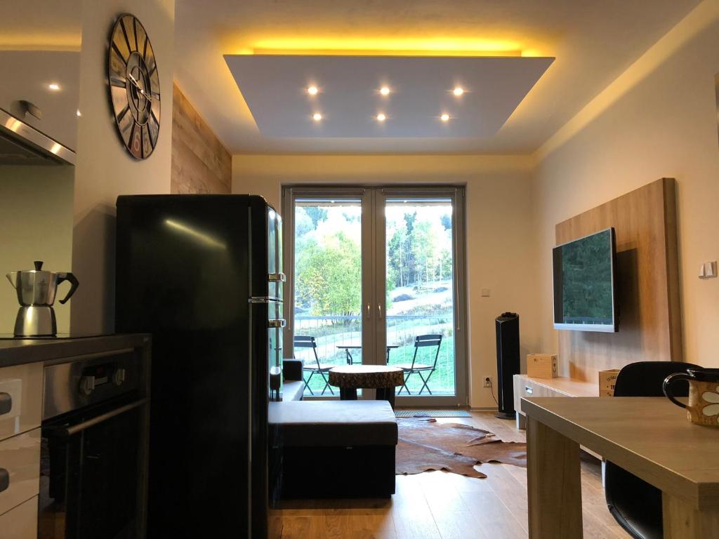 Kuchyň nebo kuchyňský kout v ubytování Apartmán Jestřáb č.15