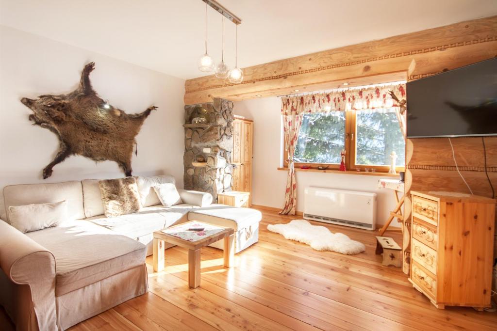 Televízia a/alebo spoločenská miestnosť v ubytovaní Willa Przy Dolinie Kościeliskiej - Prywatne Jacuzzi & Sauna