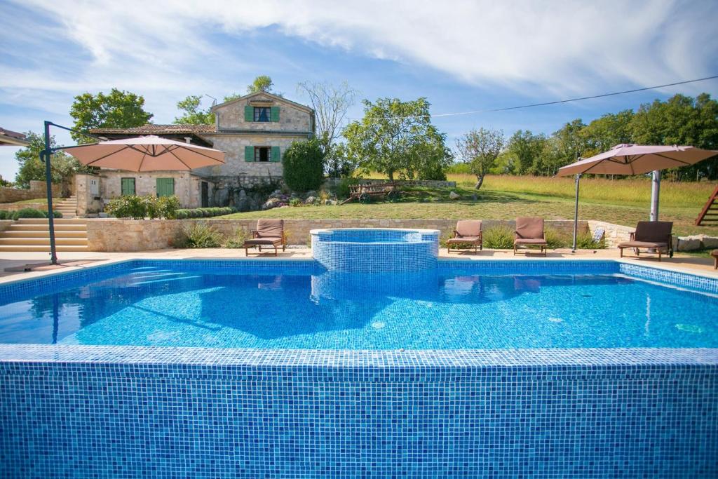 Bazén v ubytování Unique Villa Bošket with Pool and Jacuzzi surrounded by Nature nebo v jeho okolí