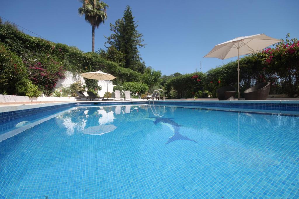 a swimming pool with a dolphin in the water at Villa La Recalada in Estepona
