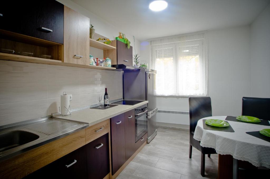 Kuchyň nebo kuchyňský kout v ubytování Park Apartman