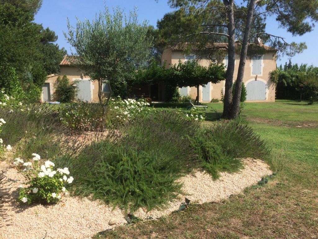 un jardín con una casa en el fondo en Les Amarines, en Saint-Rémy-de-Provence