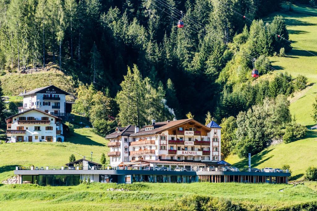 オルティゼーイにあるRainell Dolomites Retreatの緑地の丘の上のホテル