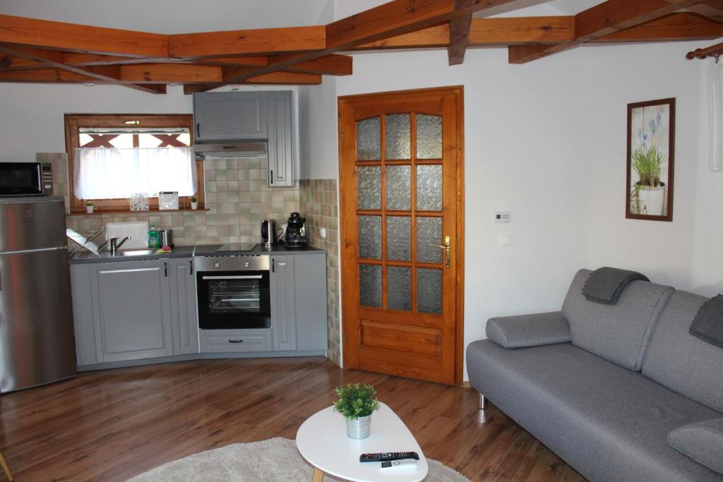 Kuchyň nebo kuchyňský kout v ubytování Danubia Apartman