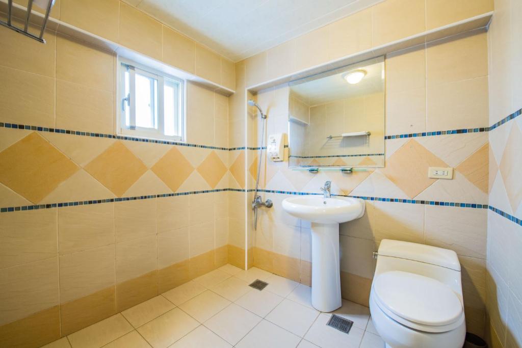 a bathroom with a toilet and a sink at Ribbed Birch B&amp;B in Hualien City