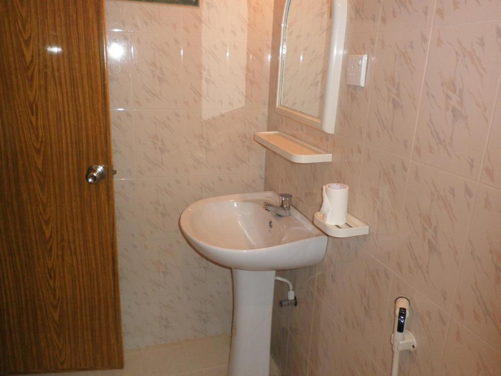 康提的住宿－麥卡錫賓館，一间带水槽和镜子的浴室